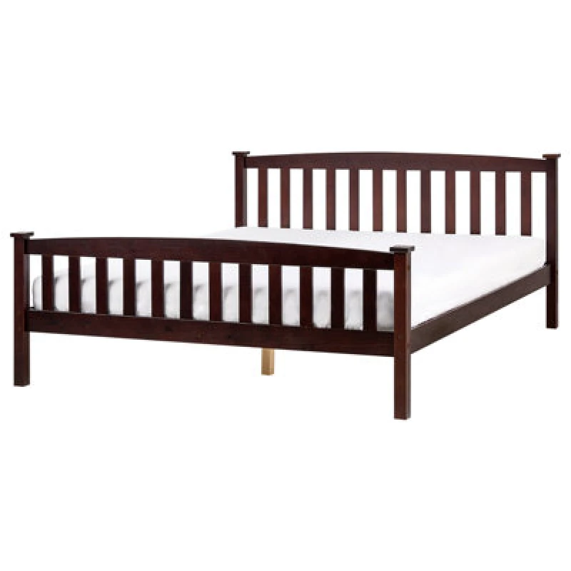 Image of Beliani Bed Pine Wood Giverny 160 X 200 Cm (Eu King Size) Dark Brown