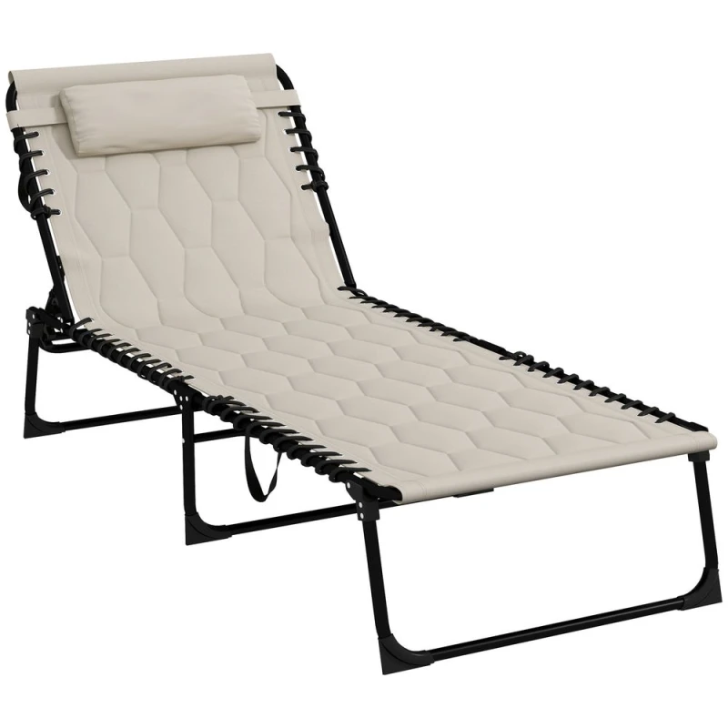 Image of Outsunny Foldable Sun Lounger w/ Reclining Back - Khaki 84G-268V70KK