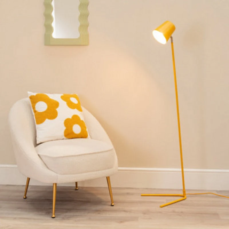 Image of ValueLights Lark Metal Task Slimline Floor Lamp Yellow