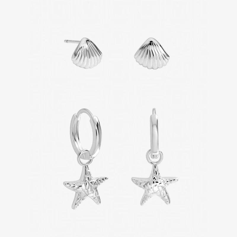 Image of Inicio Sterling Silver Starfish Earrings - Pack of 2 Multi Earrings One Size Silver 40041511000