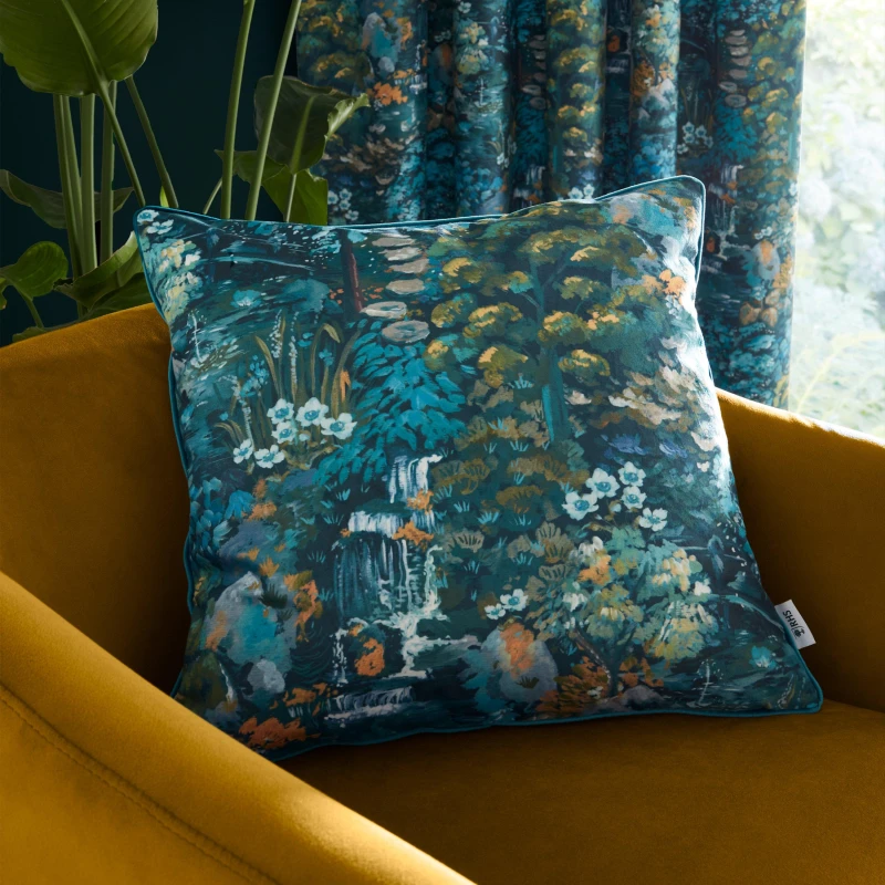 Image of Royal Horticultural Society Garden Walk 50cm x 50cm Feather Filled Cushion Blue