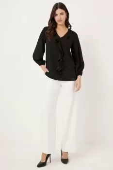 Image of Black Ruffle Front Blouse