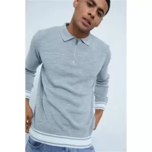 Image of I Saw It First Grey Zip Neck Polo Knit Top With Contrast Cuff - Grey