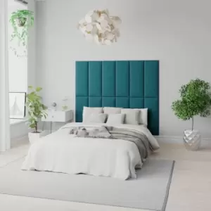 Image of Aspire Easymount Wall Mounted Upholstered Panels Modular Diy Headboard In Plush Velvet Fabric Emerald (pack Of 2)