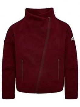 Image of Adidas Youth Id Asymmetric Zip Cover Up - Maroon/White