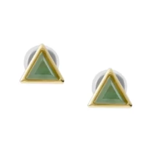 Image of Ladies Fossil Val Joyful Expression Green Aventurine 14K Gold Plated Brass Stud Earrings