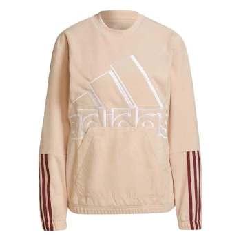Image of adidas Brand Love Giant Logo Polar Fleece Sweatshirt Wome - Halo Blush / White