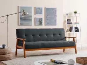 Image of Langford Fabric Sofa Bed Scandinavian Style with Wooden Armrests and Legs