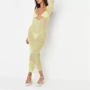 Image of Missguided Ruched Sheer Mesh Beach Cover Up Maxi Dress - Green