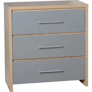 Image of Seville Grey Gloss & Oak 3 Drawer Chest - Seconique