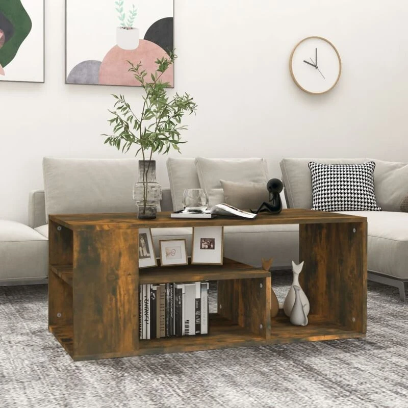 Image of Vidaxl Coffee Table Smoked Oak 100X50X40 Cm Engineered Wood, Brown 815840