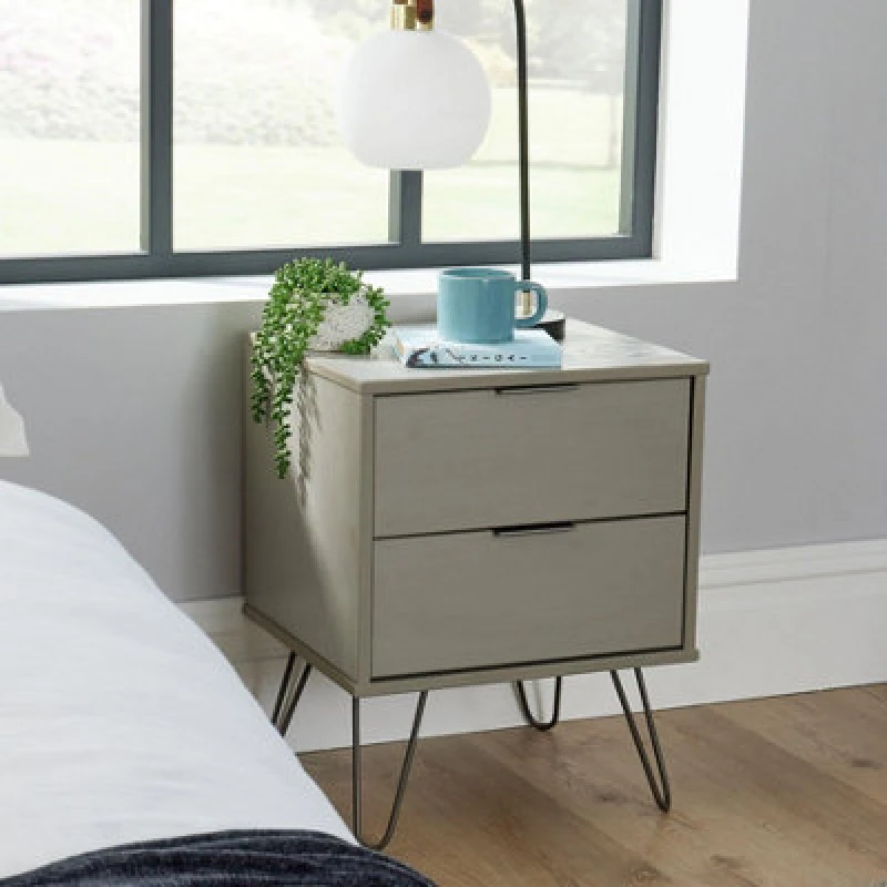 Image of Home Source Acadia Modern Industrial 2 Drawer Bedside Table Unit Grey