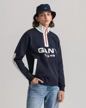 Image of GANT Men Retro Logo Half-Zip Sweatshirt (L) Blue
