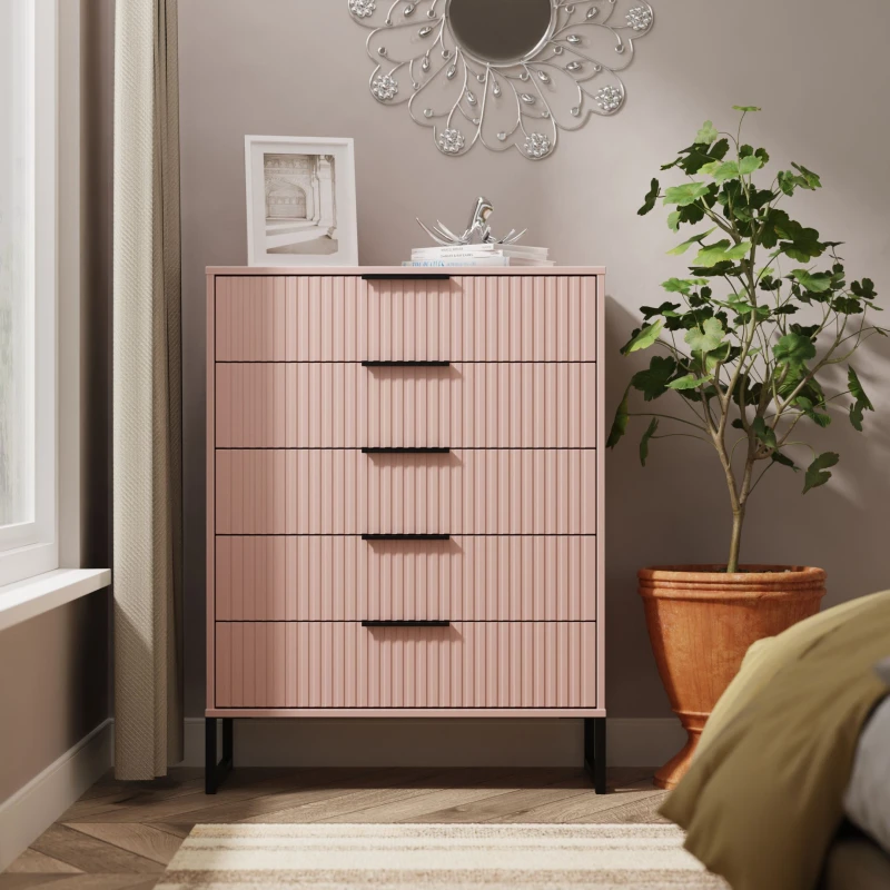 Image of Fluted 5 Drawer Chest in Kobe Pink - Ready Assembled - Lewis's Home TJ Hughes 5056812208771