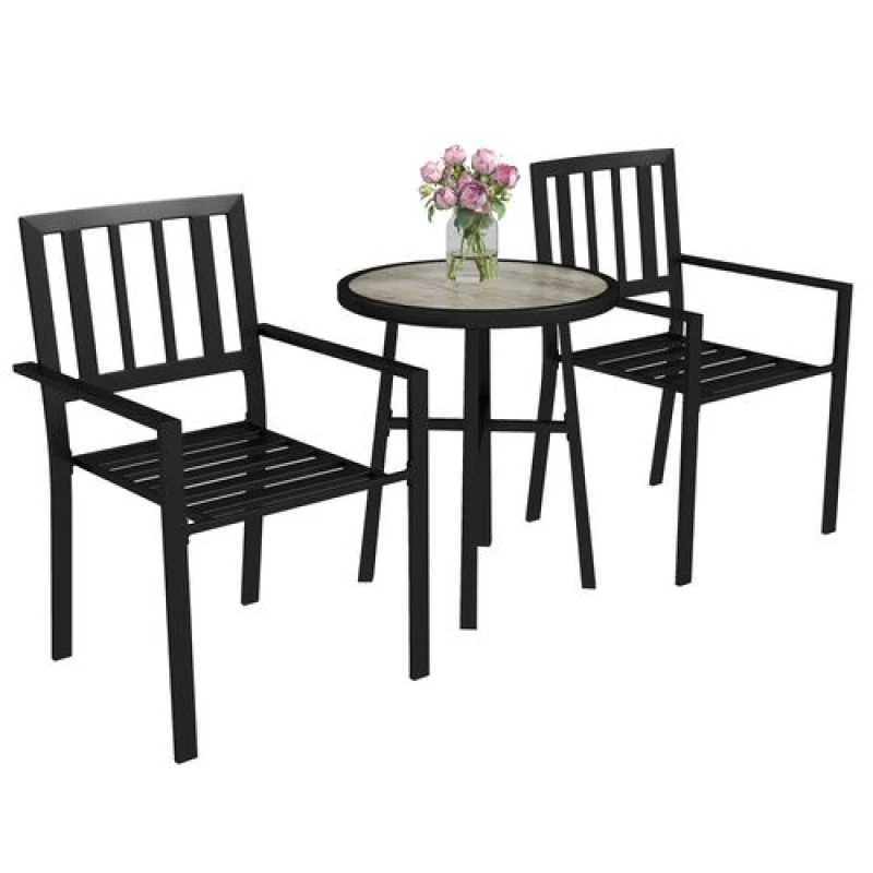 Image of Outsunny 3 Piece Patio Bistro Set with Plastic Top, 2 Stackable Chairs, Grey Grey