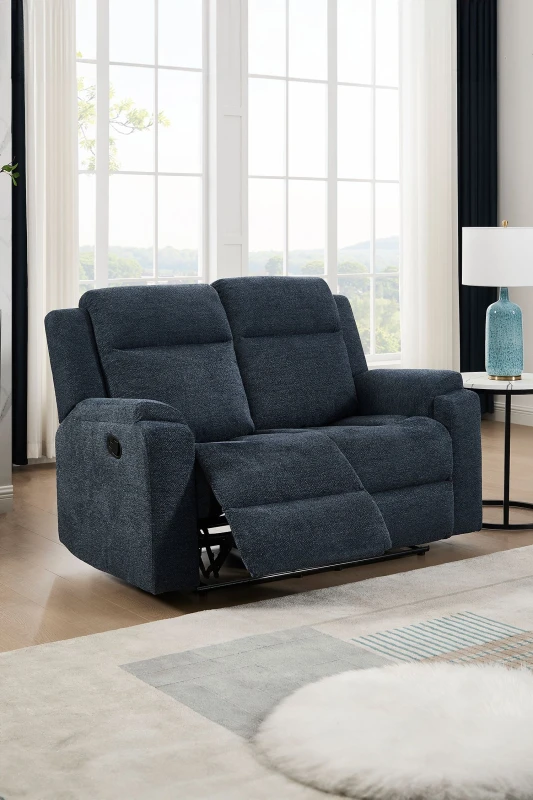 Image of More4Homes Orka 2 Seater Fabric Manual Recliner Sofa Blue
