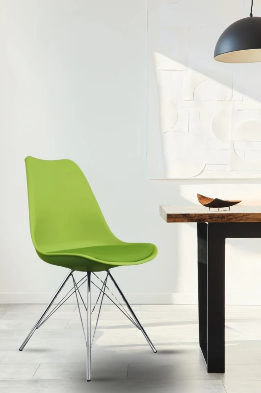 Image of Fusion Living Soho Plastic Dining Chair with Chrome Metal Legs Green