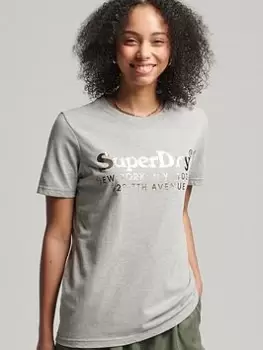 Image of Superdry Vintage Venue T-Shirt - Grey, Size 10, Women