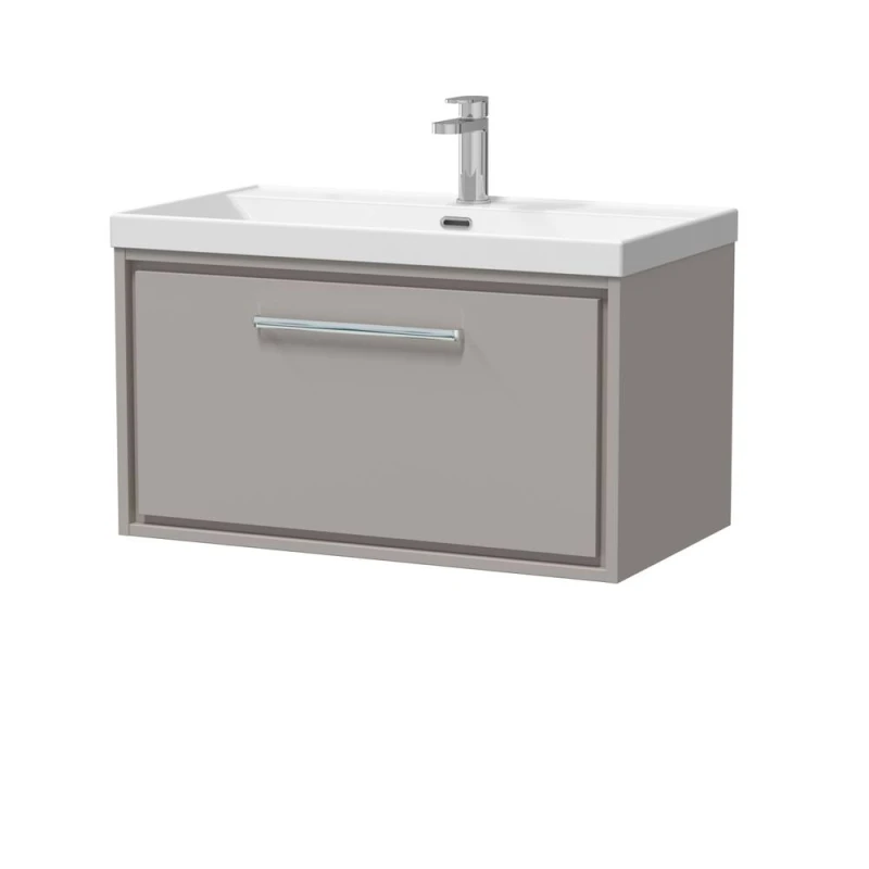 Image of BALTERLEY Balterley Modern Bathroom 1 Soft Close Drawer Wall Hung Vanity Unit & Rectangular Basin, Pebble Grey, 600mm BFLL3225E
