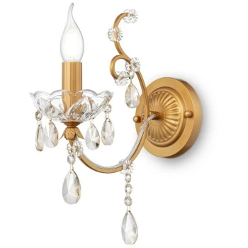 Image of Sevilla Wall Candle Lamp Gold & Crystal, 1 Light, E14