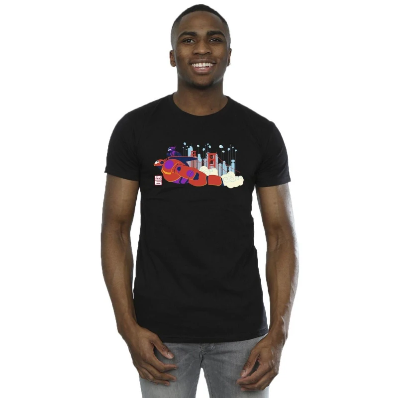 Image of Disney Men Big Hero 6 Baymax Hiro Bridge T-Shirt in Black Size: Small Black S Male 5059934875685