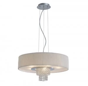 Image of Ceiling Pendant with White Shade 6 Light Polished Chrome, Crystal