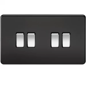 Image of KnightsBridge 10A 4G 2 Way 230V Screwless Matt Black Electric Wall Plate Switch