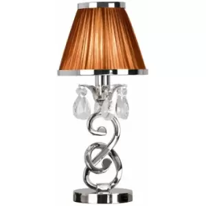 Image of Esher Luxury Small Table Lamp Nickel Crystal Brown Shade Traditional Bulb Holder