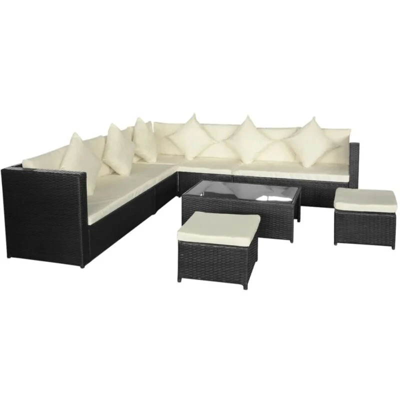 Image of vidaXL 29 Piece Garden Sofa Set Poly Rattan Black