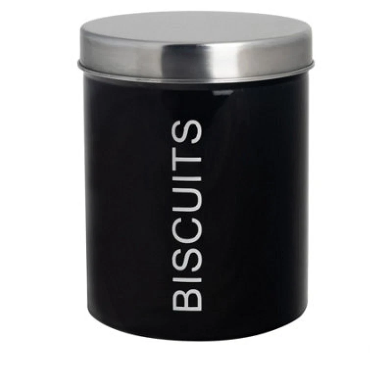 Image of Harbour Housewares Round Metal Kitchen Biscuit Tin - Black - Round Metal Cookie Jar Canister Caddy
