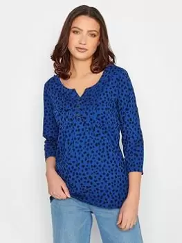 Image of Long Tall Sally Animal Print Henley Top - Blue Size 14, Women