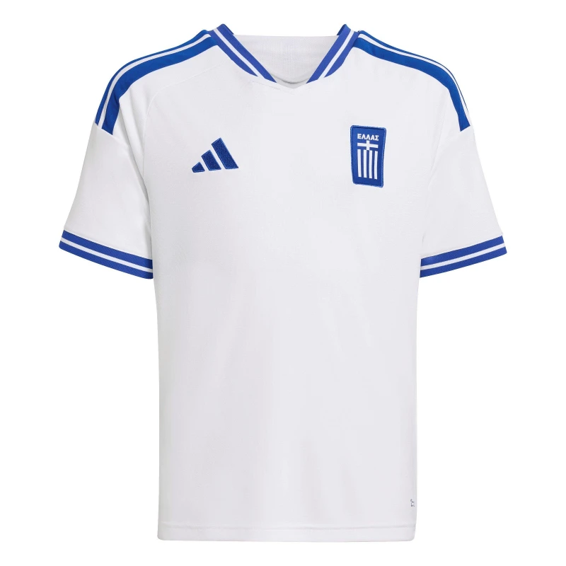 Image of adidas Kids Greece Home Shirt 2026 White/Blue unisex 7-8 Years