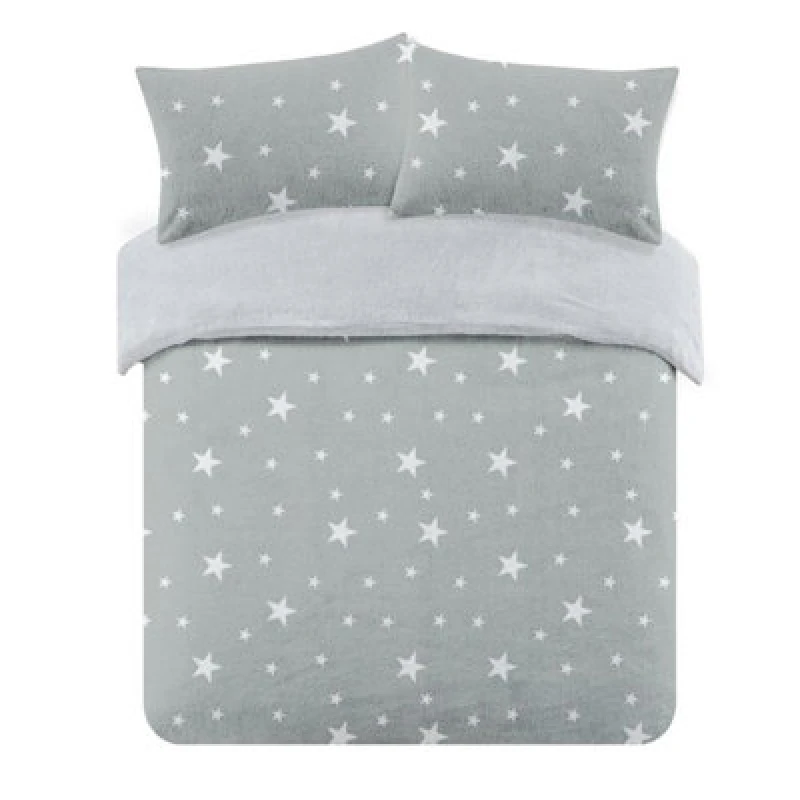 Image of OHS OHS Star Teddy Duvet Cover with Pillowcase Set in Light Grey Size: King Light Grey King Unisex 5027434010356