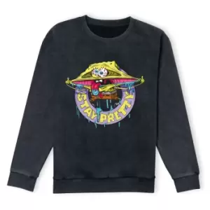 Image of Spongebob Squarepants Stay Pretty Sweatshirt - Black Acid Wash - L - Black Acid Wash