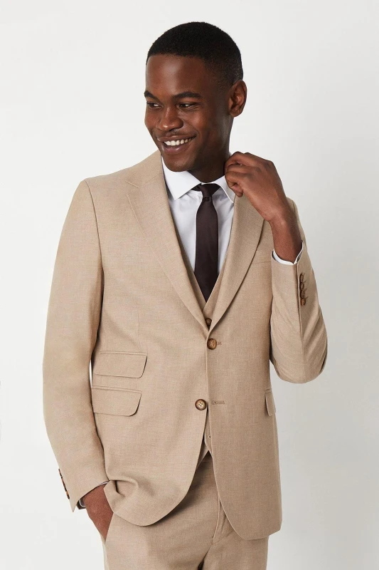 Image of Burton Mens Slim Fit Neutral End On End Suit Jacket Neutral 38R Male BBB05287