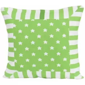 Image of Homescapes - Cotton Green Stripe Border and Stars Cushion Cover, 60 x 60cm - Green
