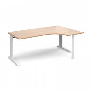 Image of TR10 Right Hand Ergonomic Desk 1800mm - White Frame Beech Top