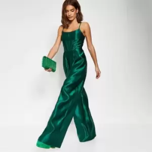 Image of I Saw It First Satin Corset Cami Wide Leg Jumpsuit - Green
