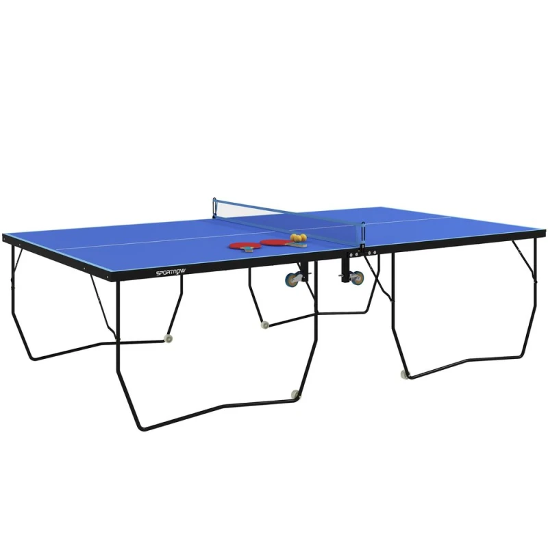 Image of SPORTNOW 9FT Folding Table Tennis Table w/ 8 Wheels - for Indoors - Blue TJ Hughes 5061025013289