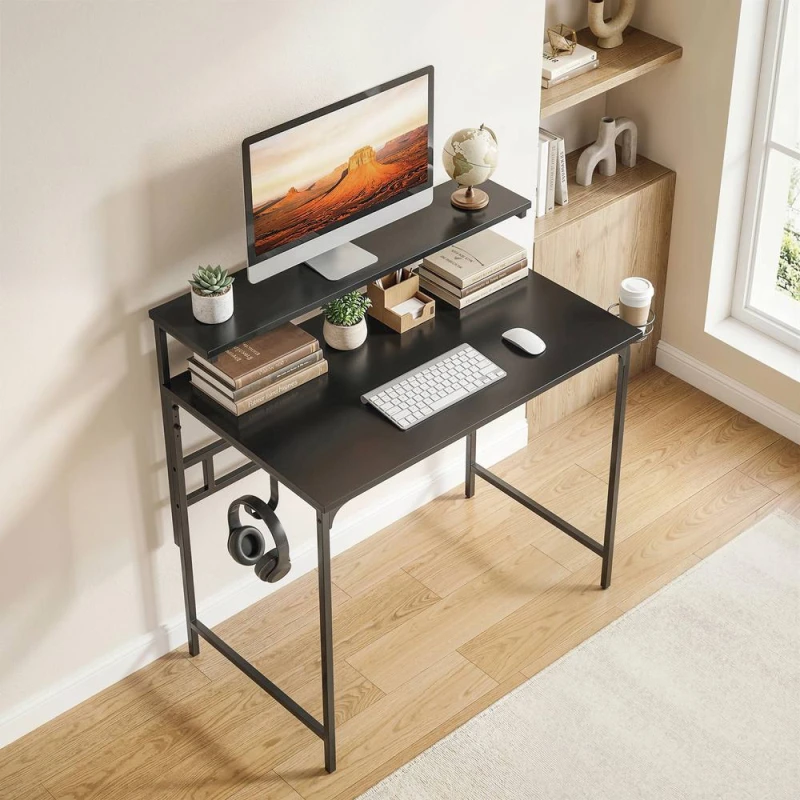 Image of HOMCOM Computer Desk, 80cm Home Office Study Table with Hutch Shelf in Black Unisex