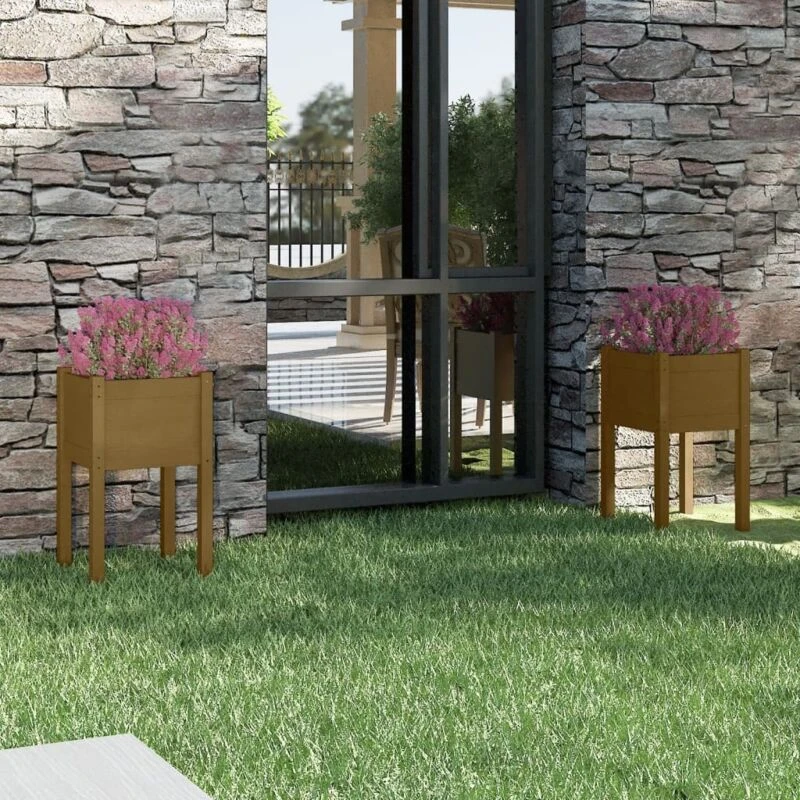 Image of VIDAXL Garden Planters 2 pcs Honey Brown 40x40x70cm Solid Pinewood Vidaxl 8720286815274