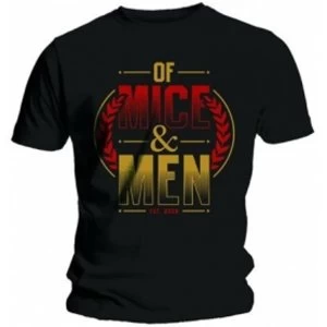 Image of Of Mice & Men Wreath Red & Gold Mens Blk T Shirt: Large