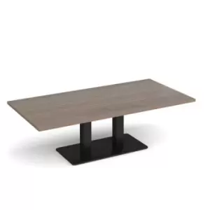 Image of Eros rectangular coffee table with flat Black rectangular base and twin uprights 1600mm x 800mm - barcelona walnut