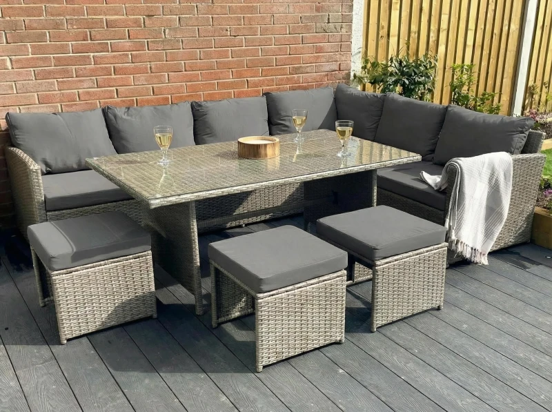 Image of Outdoor Living The Knutsford 9 Seat Corner Rattan Dining Set in Grey Grey Unisex