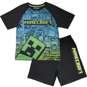 Image of Minecraft Boys Creeper Comic Short Pyjama Set (5-6 Years) (Black/Blue/Green)
