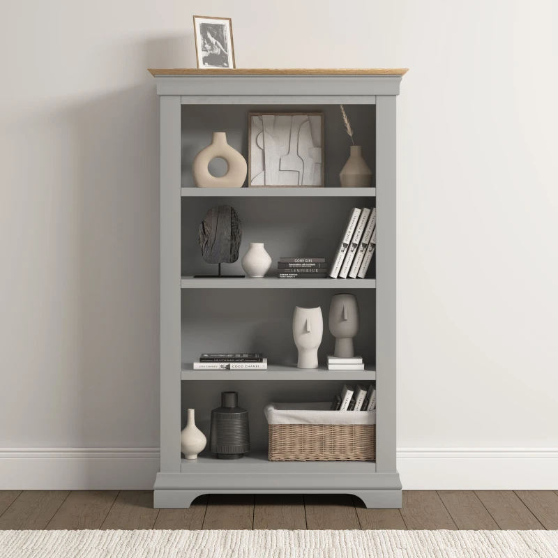 Image of Seconique Bordeaux Bookcase Pebble Grey/oak Fully Assembled