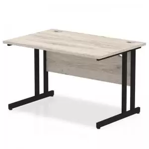 Image of Impulse 1200 x 800mm Straight Desk Grey Oak Top Black Cantilever Leg