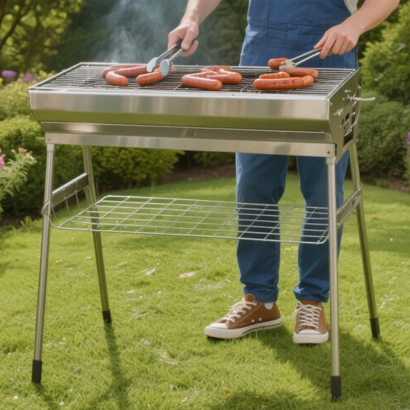 Image of Gr8 Garden Stainless Steel Portable Charcoal BBQ Barbecue Grill in Silver Silver Unisex