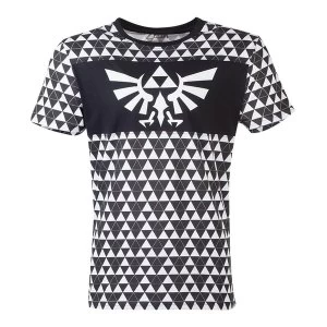 Image of Nintendo - Royal Crest Logo With Tri-Force Checker Pattern Mens Medium T-Shirt - Black/White