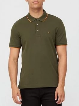 Image of Calvin Klein Stretch Pique Tipping Polo Shirt - Khaki
